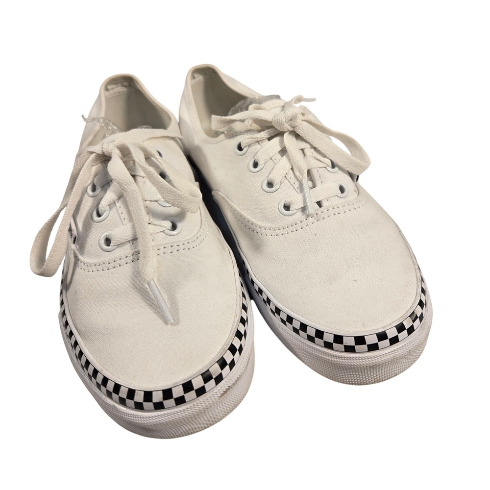 Vans‎ Authentic White Canvas Checkered Foxing Low Top Sneakers Mens 5 Womens 6.5